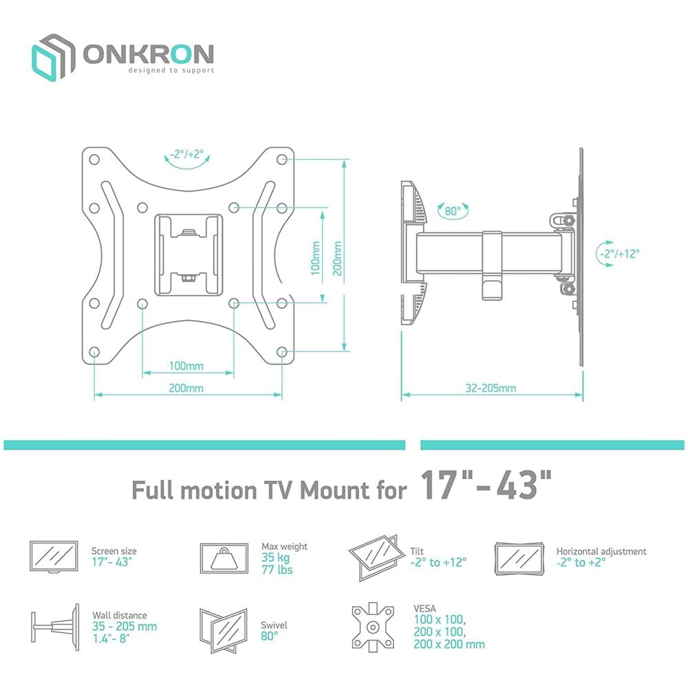 "Staffa TV da parete per schermi 22""-42"" pollici fino a 30 kg per LED LCD Plasma VESA max. 200 x 200 mm NP24 nero" - Foto 3