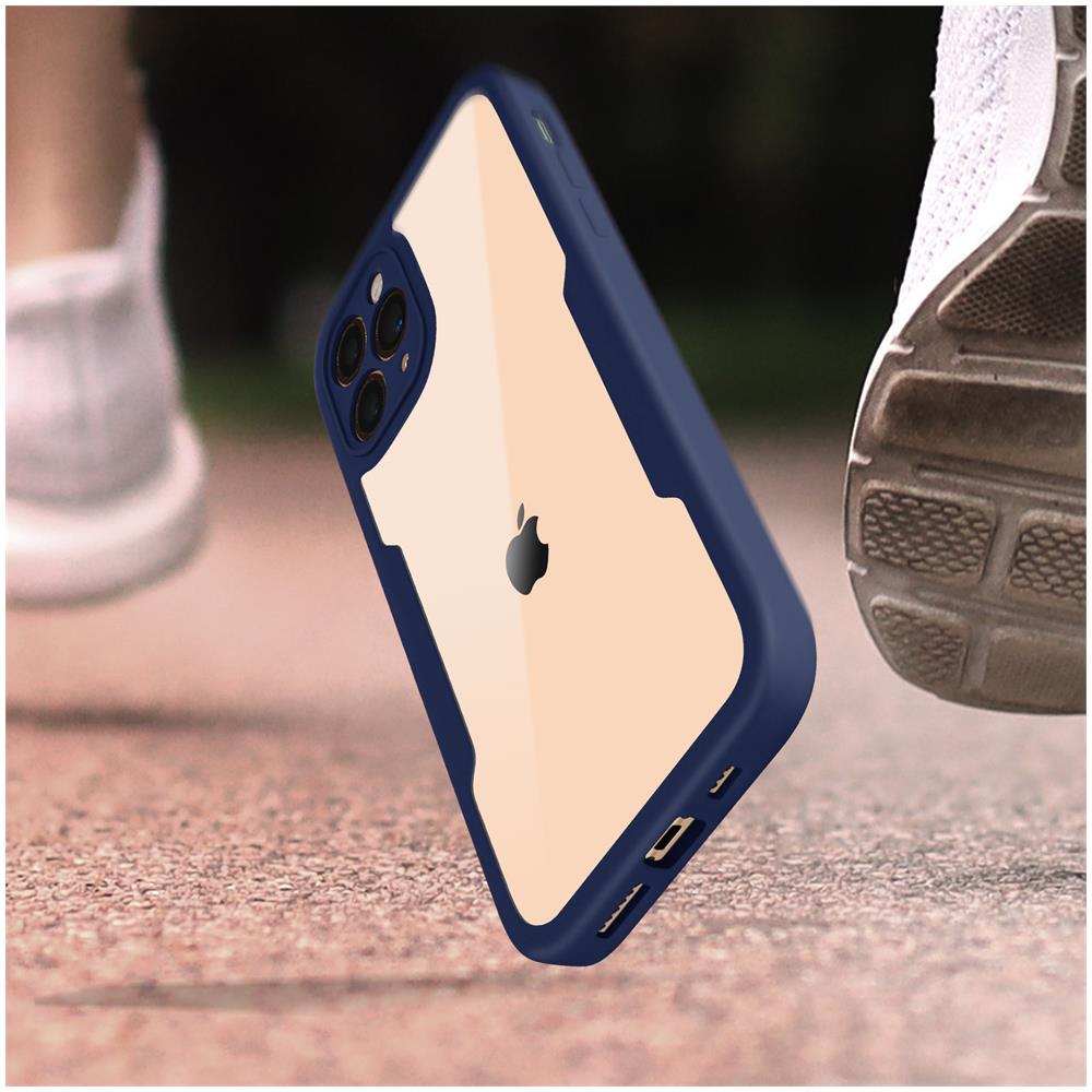 Cover Iphone 11 Pro Max Retro Plexiglass Fronte Polimero Rinforzata Bordo Blu - Foto 2