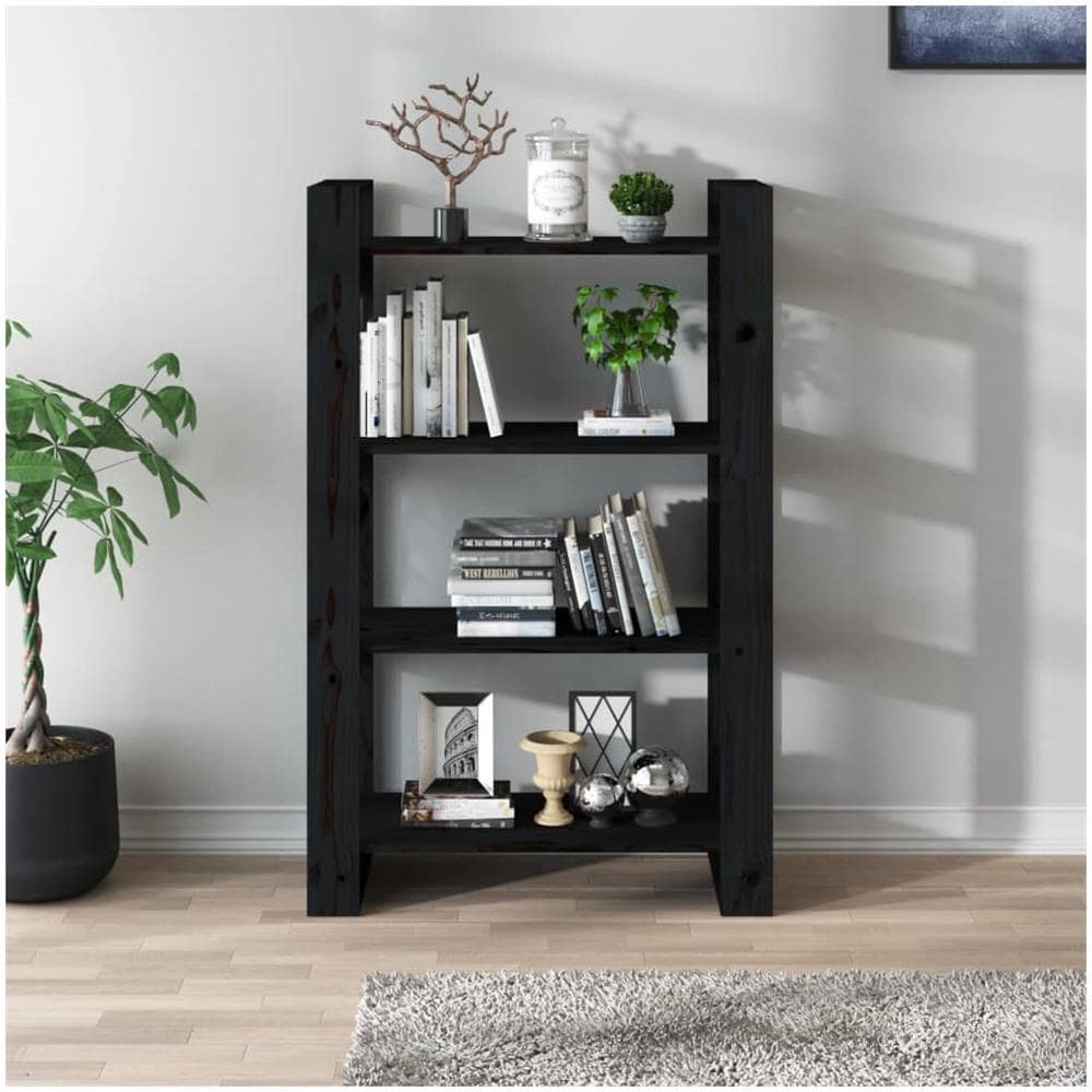 Libreria / divisorio Nero 80x35x125 Cm In Legno Massello Di Pino - Foto 3