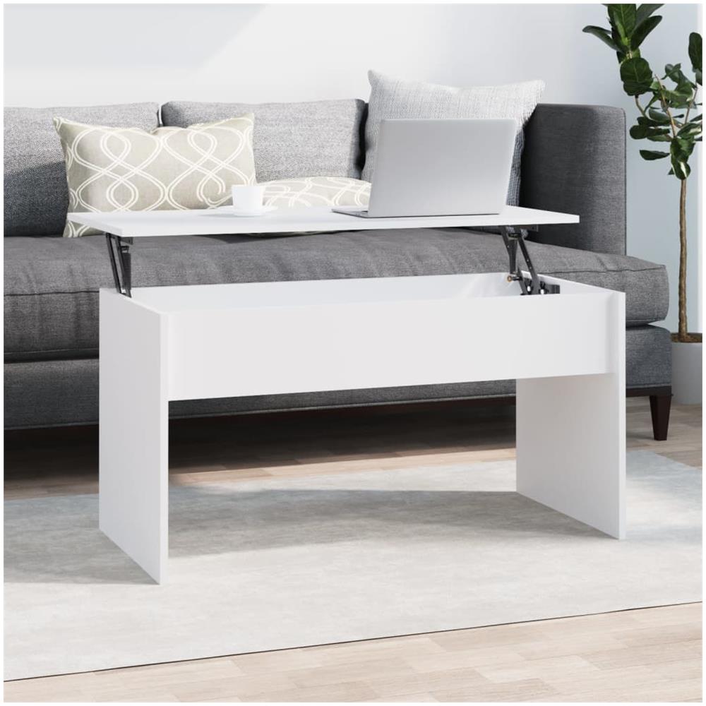 Tavolino Da Salotto Bianco 102x50,5x52,5cm In Legno Multistrato - Foto 1