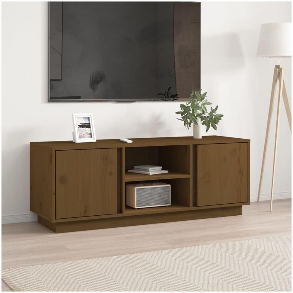 Mobile Porta Tv Miele 110x35x40,5 Cm In Legno Massello Di Pino - Foto 1