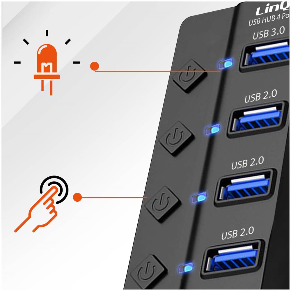 Hub Da Usb A Usb 3.0 E 3x Usb 2.0 Trasferimento Dati 5gb /s Nero - Foto 5