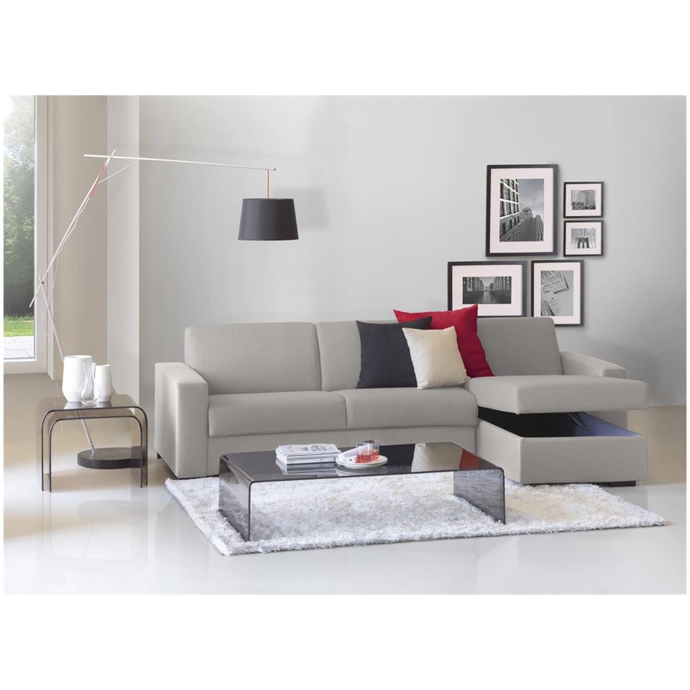Divano Fisso Debora, Divano Ad Angolo, 100% Made In Italy, Sofà Soggiorno, Con Penisola Contenitore Reversibile, In Tessuto Imbottito, Con Braccioli Slim, Cm 260x95h90, Grigio - Foto 2