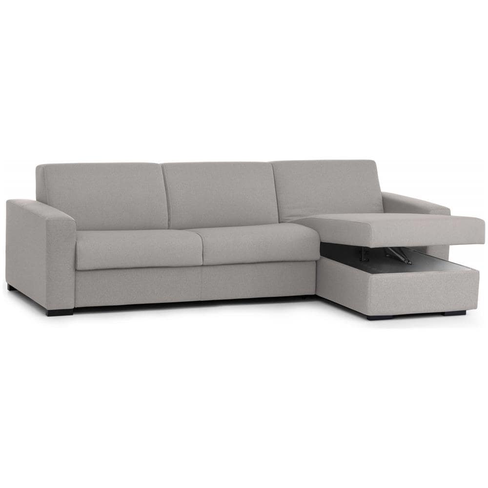 Divano Fisso Debora, Divano Ad Angolo, 100% Made In Italy, Sofà Soggiorno, Con Penisola Contenitore Reversibile, In Tessuto Imbottito, Con Braccioli Slim, Cm 260x95h90, Grigio - Foto 4