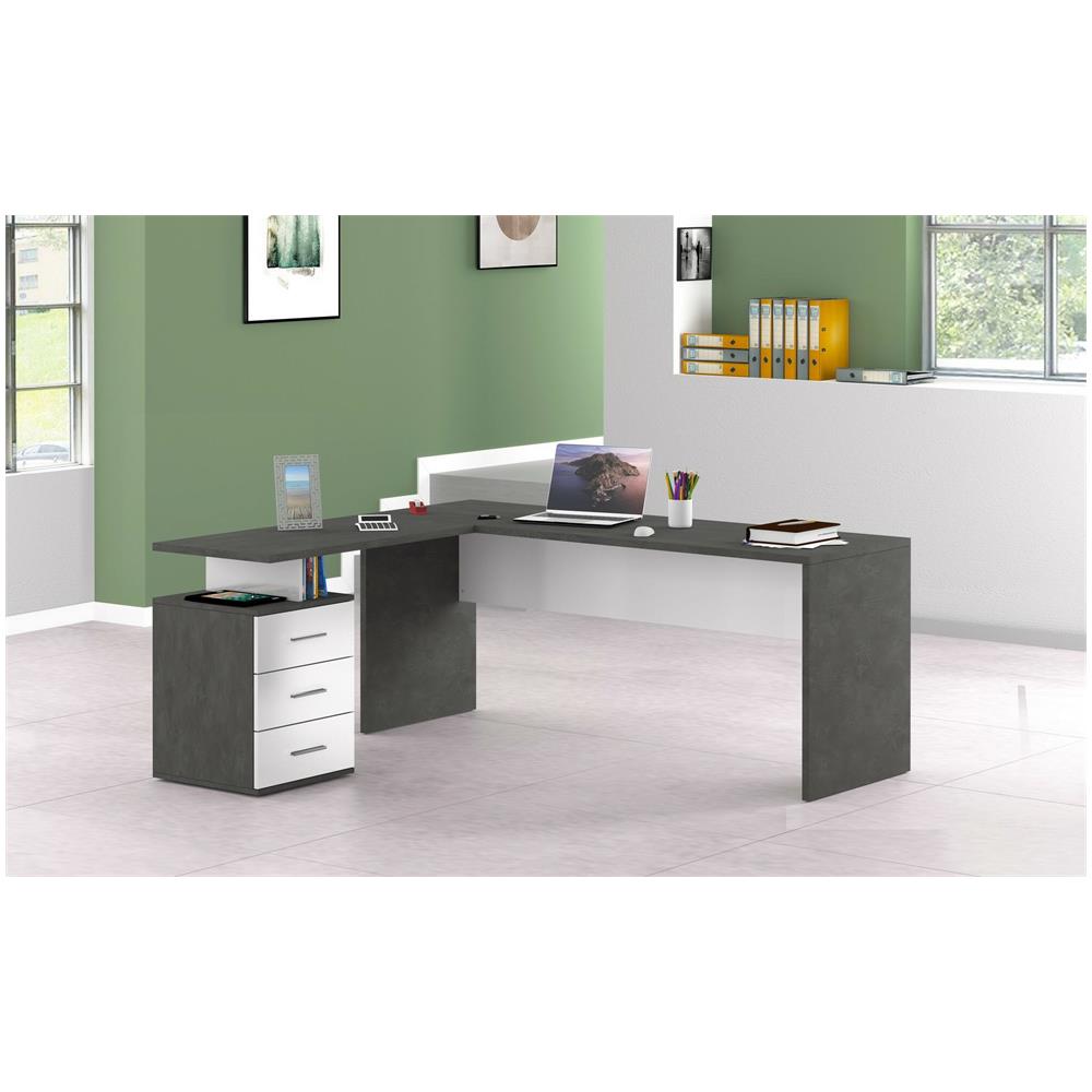 Scrivania Mark, Scrittoio Angolare Porta Pc, Tavolo Multiuso Per Ufficio, Scrivania Salvaspazio Multiposizione, 100% Made In Italy, Cm 160x60h75, Ardesia E Bianco Lucido - Foto 4
