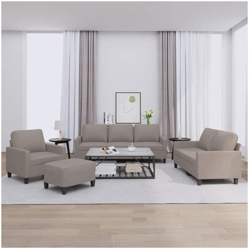 Set Di Divani 4 Pz Con Cuscini Tortora In Tessuto - Foto 1