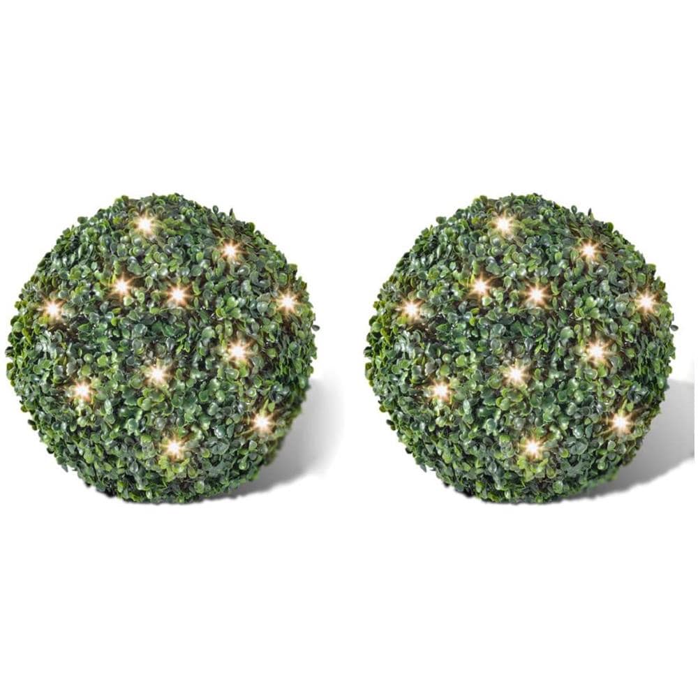 2 Palle Topiarie Foglie Artificiali In Legno Di Bosso 27 Cm Led Solare - Foto 1