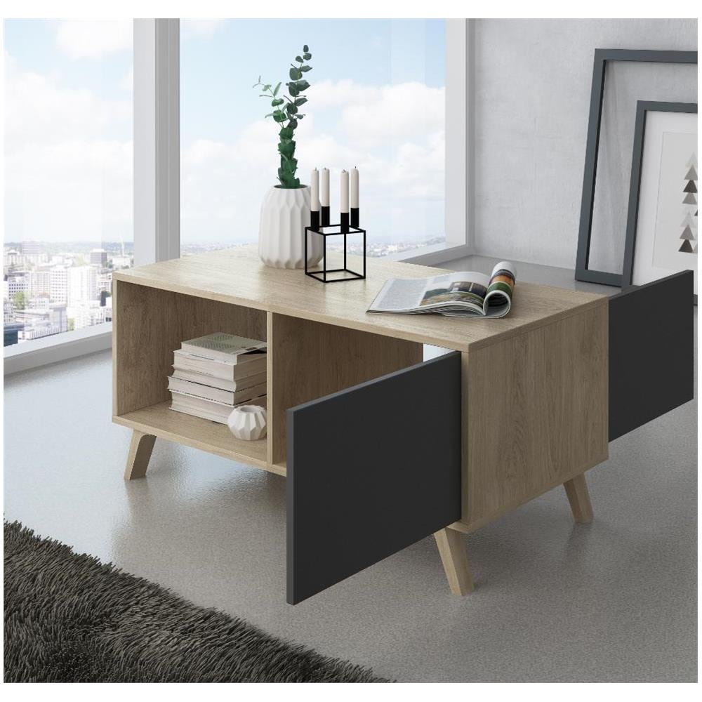 Tavolino Con Porte, Sala Da Pranzo, Modello Wind, Colore Struttura Puccini, Colore Porte Grigio Antracite, Misure 92x50x45cm Di Altezza. - Foto 2