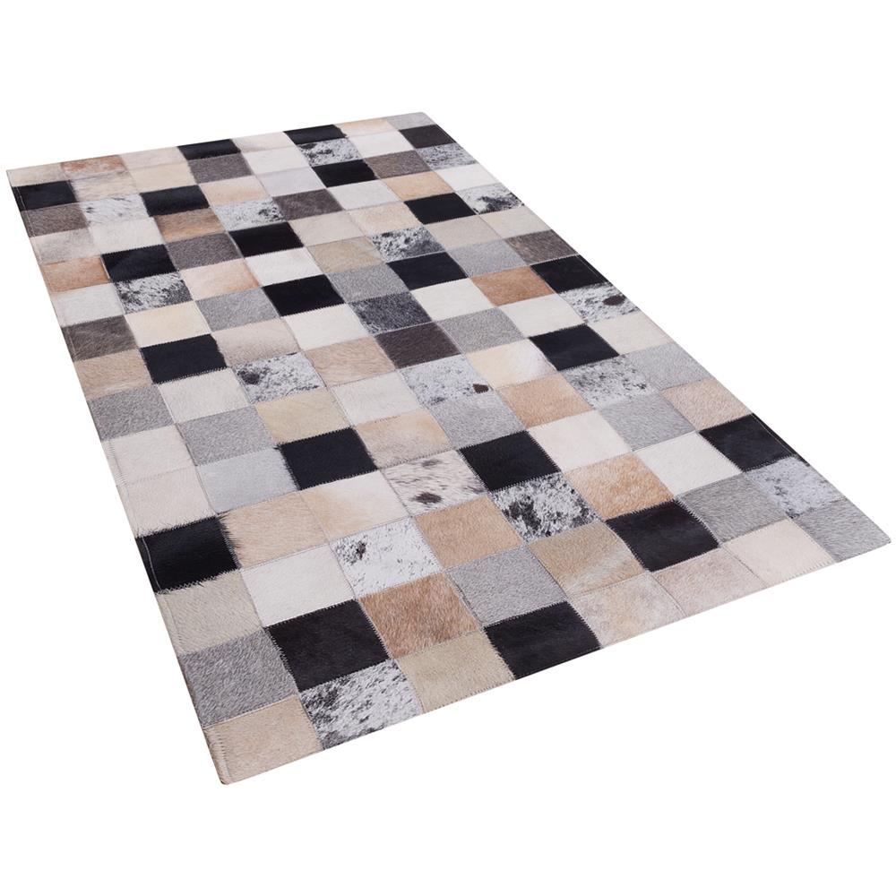 Tappeto Rettangolare In Pelle Marrone-beige - 80x150cm - Rize - Foto 1