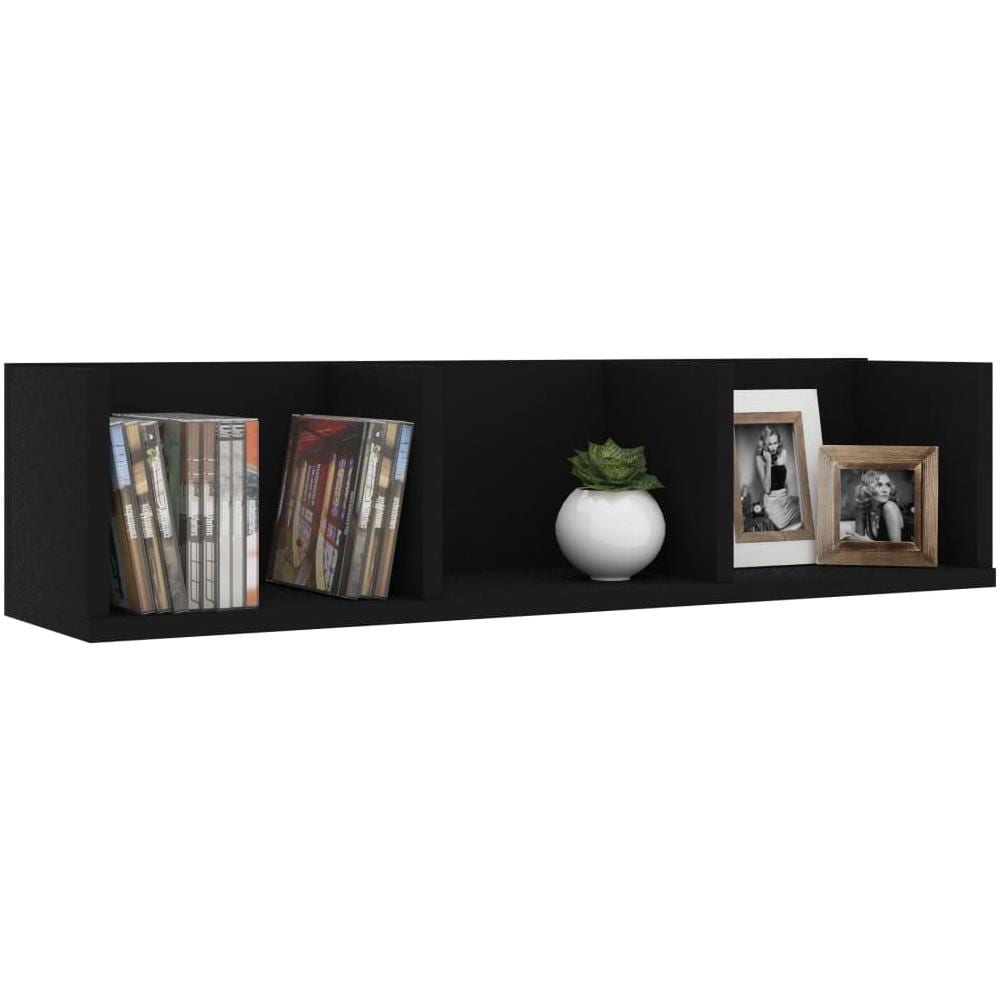 Scaffale Porta CD a Parete Nero 75x18x18 cm Legno Multistrato - Foto 2