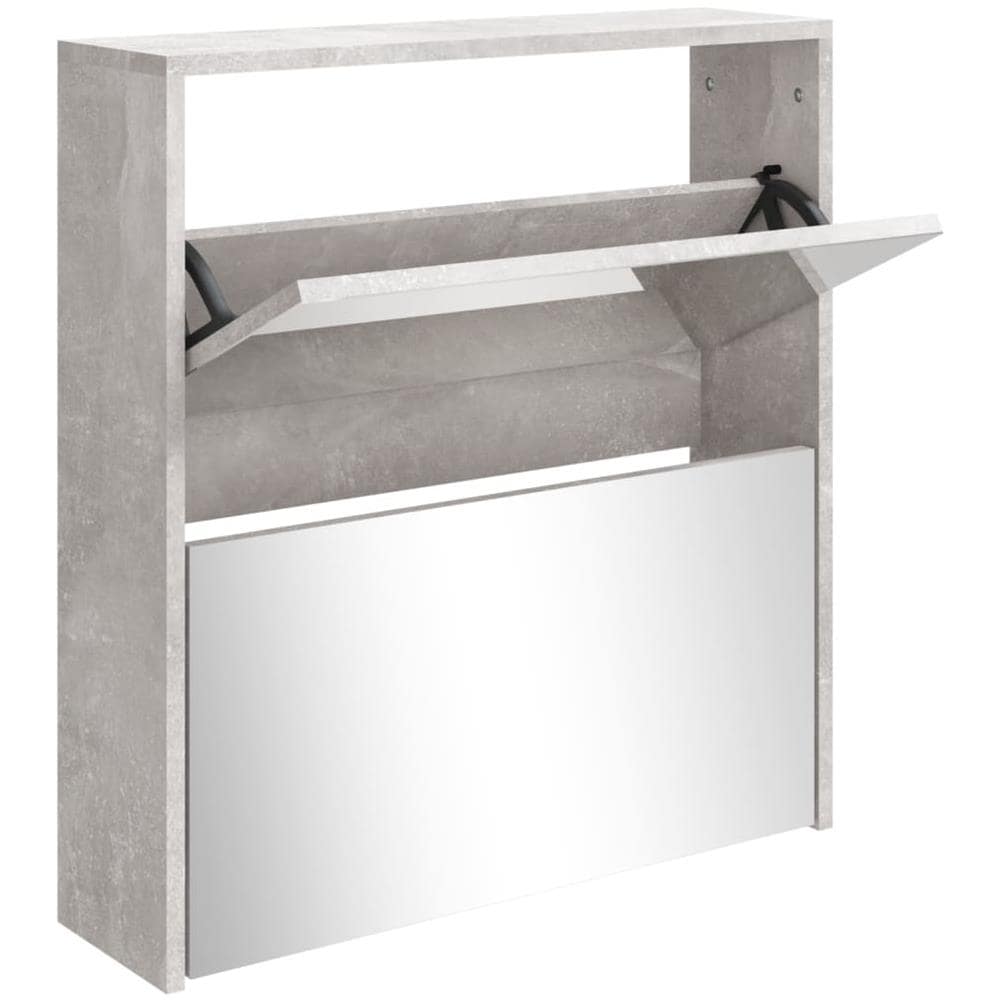 Scarpiera Con Specchio A 2 Livelli Grigio Cemento 63x17x67 Cm - Foto 2