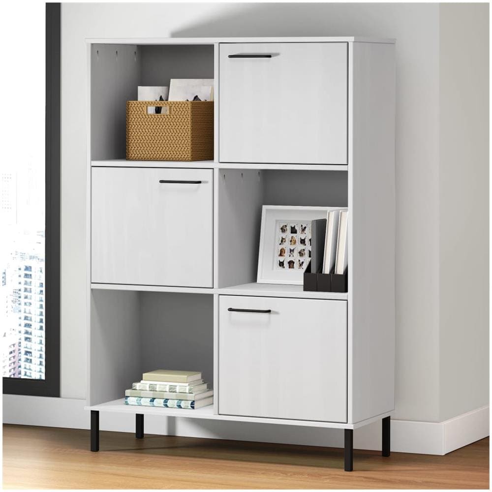 Libreria Gambe Metallo Bianco 90x35x128,5cm Legno Massello Oslo - Foto 1