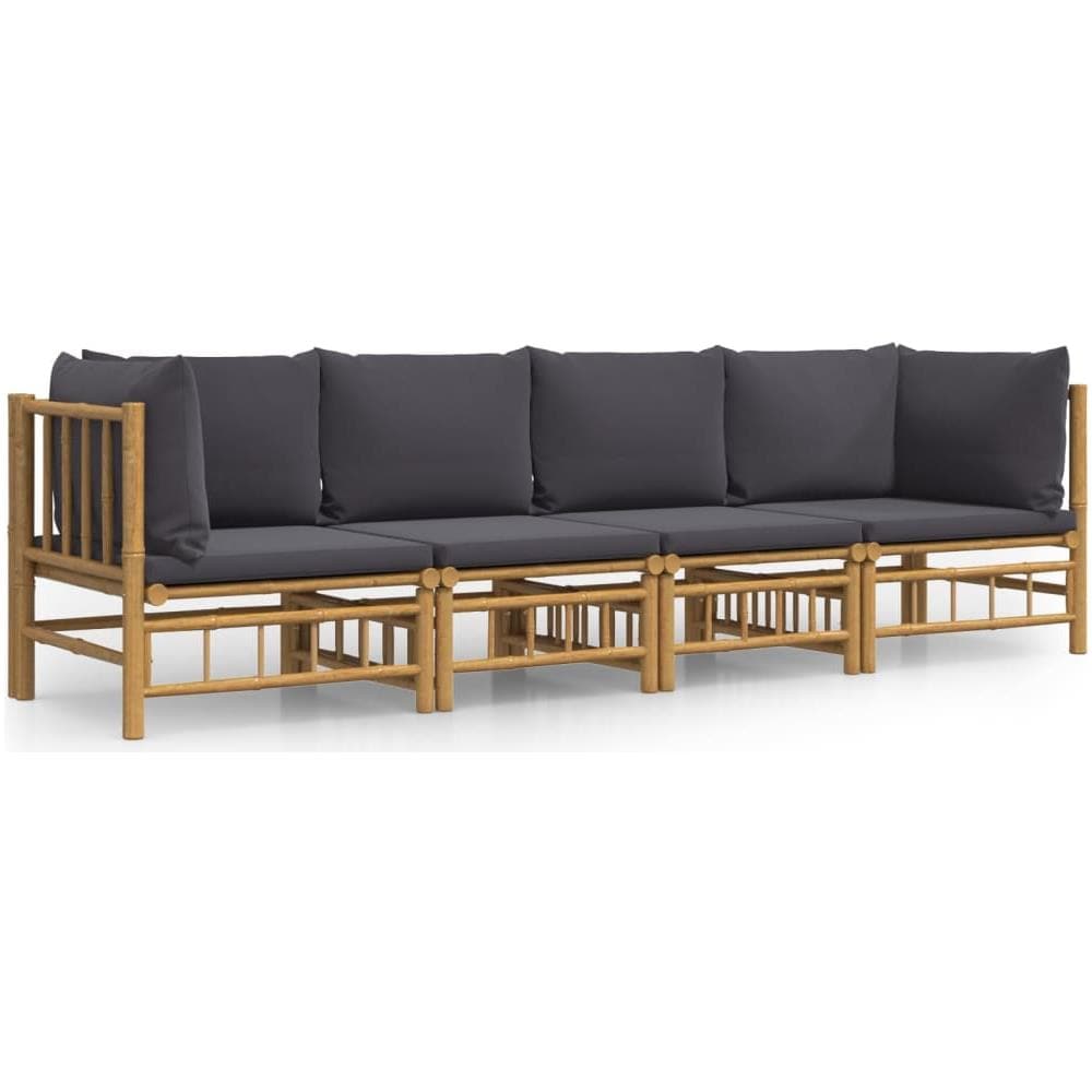 Set Salotto Da Giardino 4pz Con Cuscini Grigio Scuro Bambù - Foto 2
