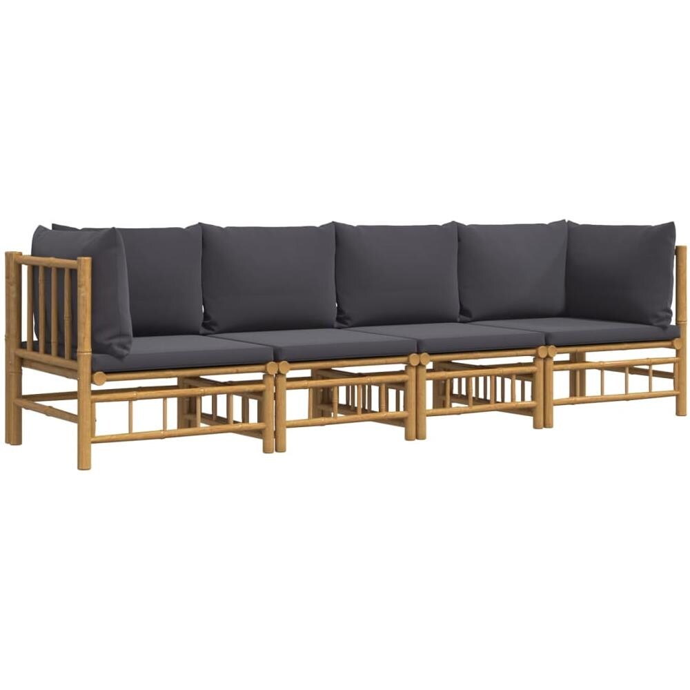 Set Salotto Da Giardino 4pz Con Cuscini Grigio Scuro Bambù - Foto 3