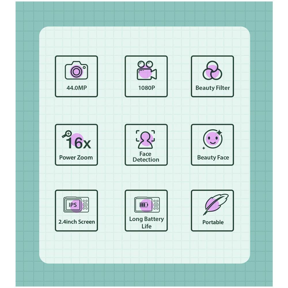 Fotocamera Digitale 44mp/1080p/16x Con Zoom Digitale/luce Di Riempimento/scheda Da 32 Gb Pink - Foto 2