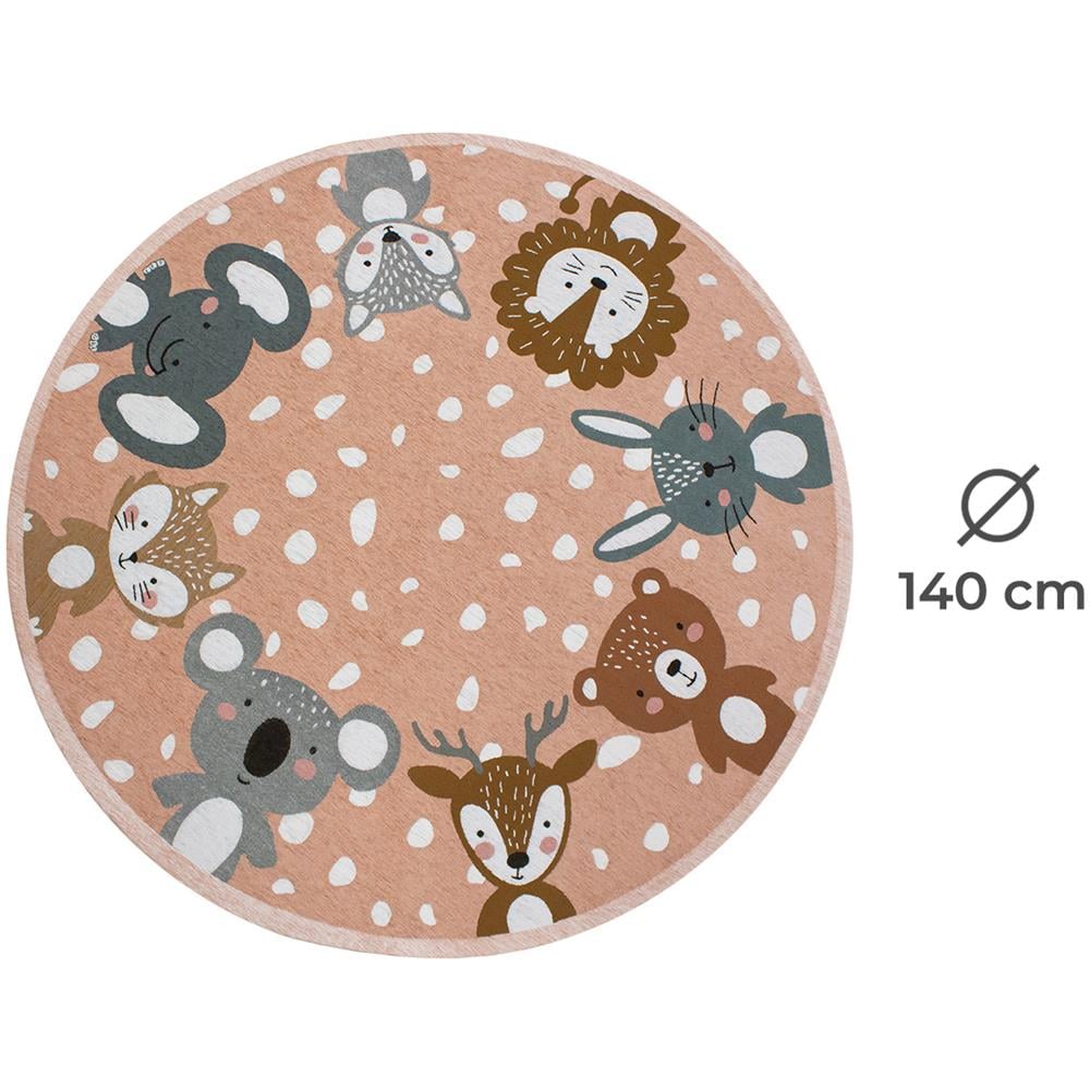 Tappeto Arredo E Gioco Antiscivolo Per Cameretta Bambini Disegno Animalii Rotondo 140 Rosa Antico - Foto 4