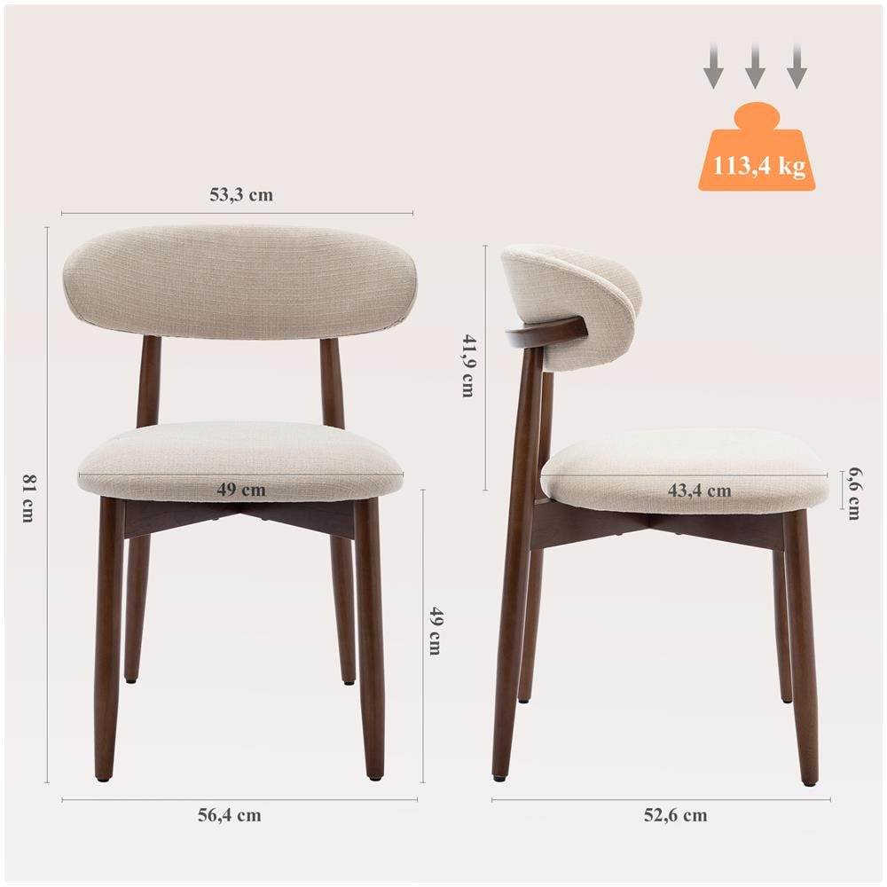 Sedia Set Da 2 Sedie In Legno Massiccio, Robusta Ed Elegante, Stile Minimalista Nordico, Ideale Per Salotto E Cucina, Beige - Foto 2