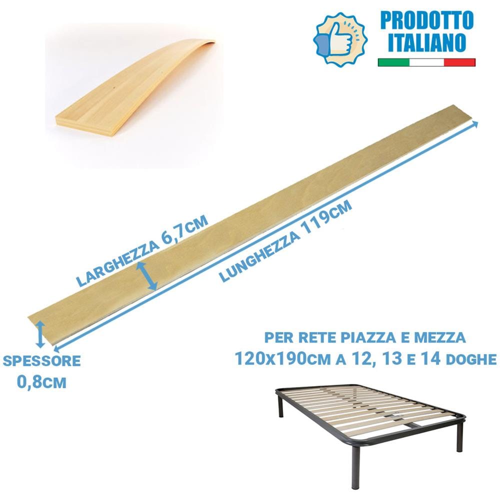 Doghe di ricambio per rete ortopedica piazza e mezza 120x190, 4 listelli curvati e flessibili da 119cm - Foto 2