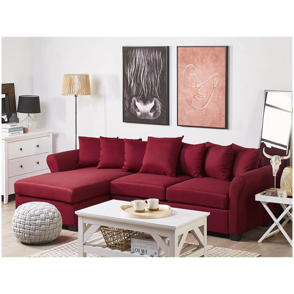 Divano Angolare Rivestito In Tessuto Bordeaux Versione Destra Vikna - Foto 2