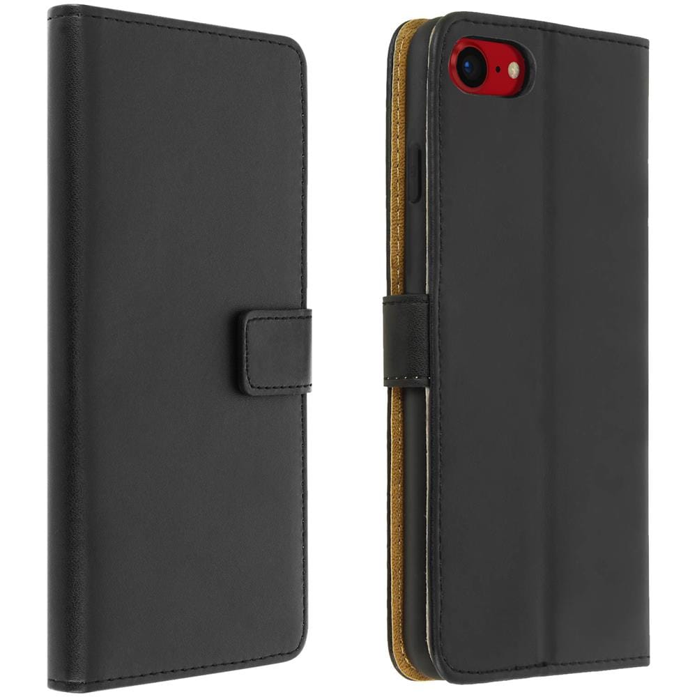 Custodia Iphone 7 / 8 / Se 2020 In Pelle Guscio Silicone Funzione Supporto Nera - Foto 1