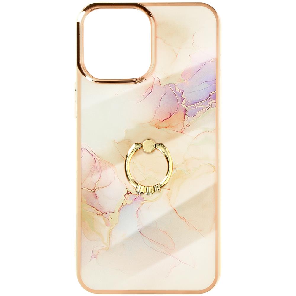 Cover Iphone 12 E 12 Pro Bi-materia Anello Sostegno Effetto Marmo Rosa Champagne - Foto 1