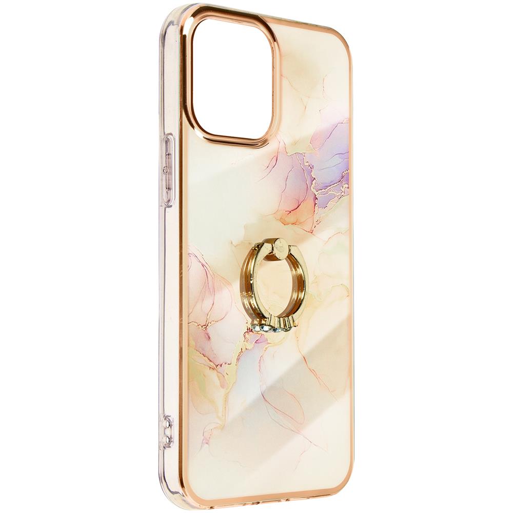 Cover Iphone 12 E 12 Pro Bi-materia Anello Sostegno Effetto Marmo Rosa Champagne - Foto 5