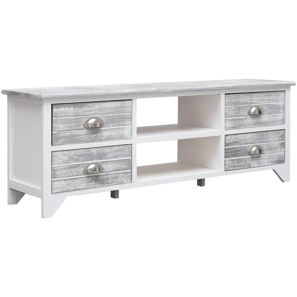 Mobile Porta TV Bianco e Grigio 108x30x40 cm Legno di Paulownia - Foto 1