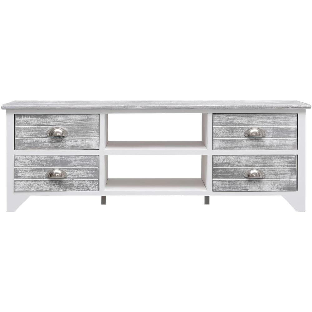 Mobile Porta TV Bianco e Grigio 108x30x40 cm Legno di Paulownia - Foto 2