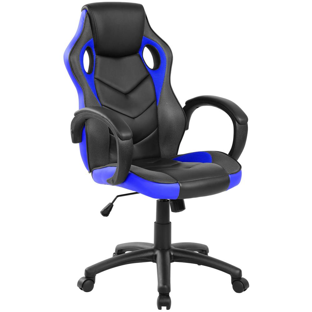 Sedia Da Gaming Caloundra, Poltrona Da Gaming Adulto, Sedia Da Scrivania, 66x61h104/114 Cm, Nero E Blu - Foto 1