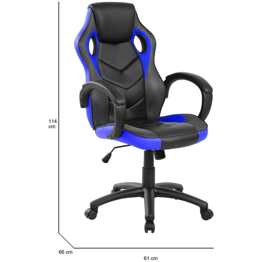 Sedia Da Gaming Caloundra, Poltrona Da Gaming Adulto, Sedia Da Scrivania, 66x61h104/114 Cm, Nero E Blu - Foto 2