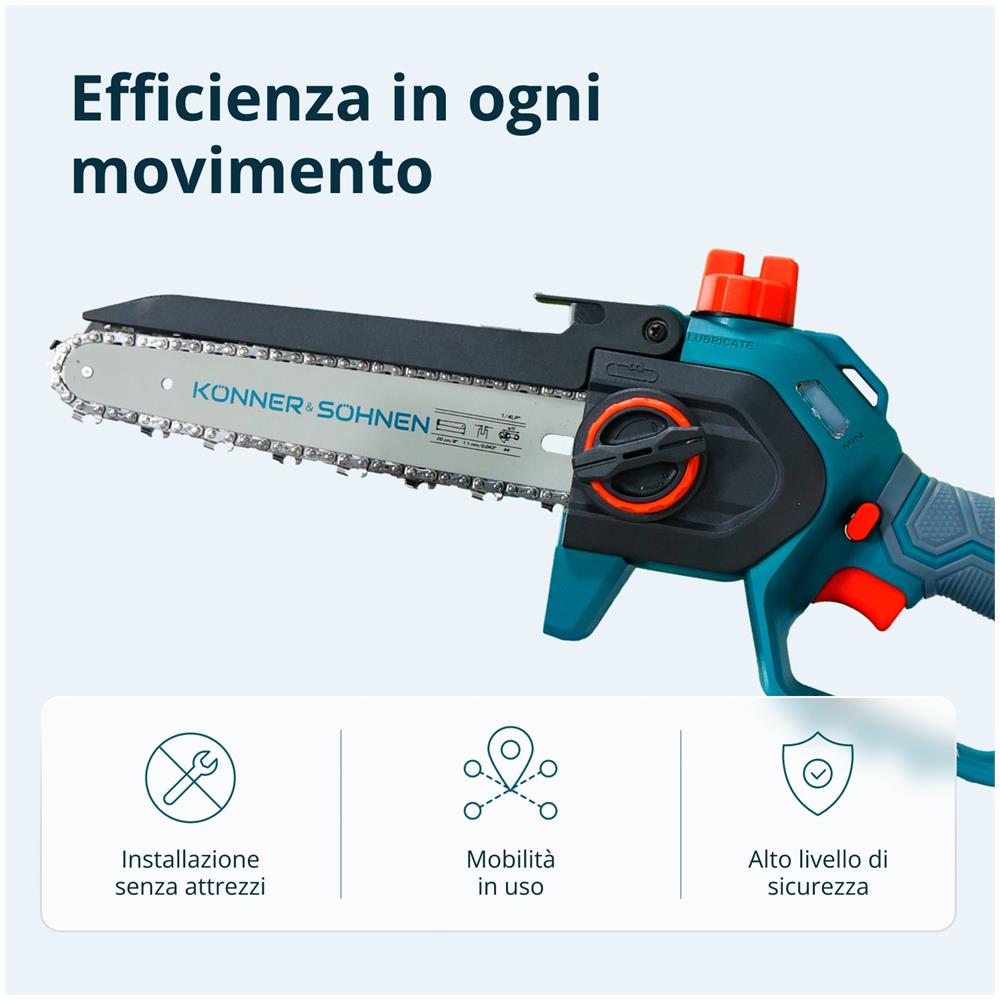 Motosega Mini A Batteria Ks Mcs20v-8 Tensione Nominale, V 20 Capacità Della Batteria Consigliata 2 Ah, 4 Ah, 6 Ah, 8 Ah - Foto 2