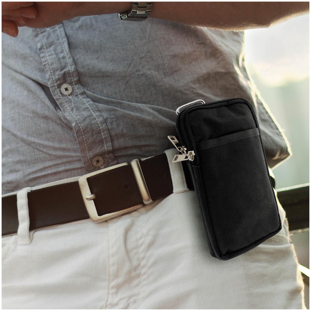 Custodia Smartphone Cintura Universale Doppia Tasca Nylon Spesso Nero - Foto 10