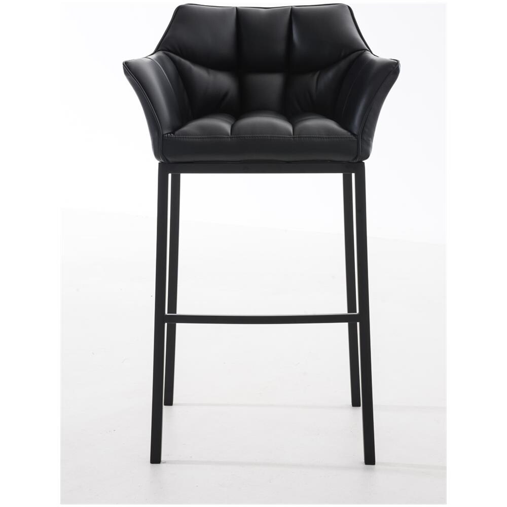 Sgabello Alto Bar DAMASO in Similpelle - Sedia Sgabello con Braccioli e Schienale Imbottiti e Poggiapiedi l Sgabello Fisso Bar Cucina Pub in Acciaio - H 83 cm Nero Nero - Foto 2