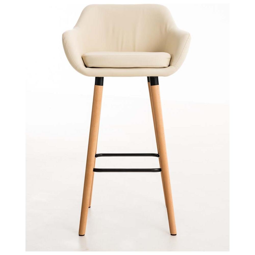 Set 2 Sgabelli Bar Grant in Similpelle e Legno di Faggio Seduta Rimovibile - Coppia Sgabelli Alti Cucina con Schienale e Braccioli, H 79 Crema - Foto 2