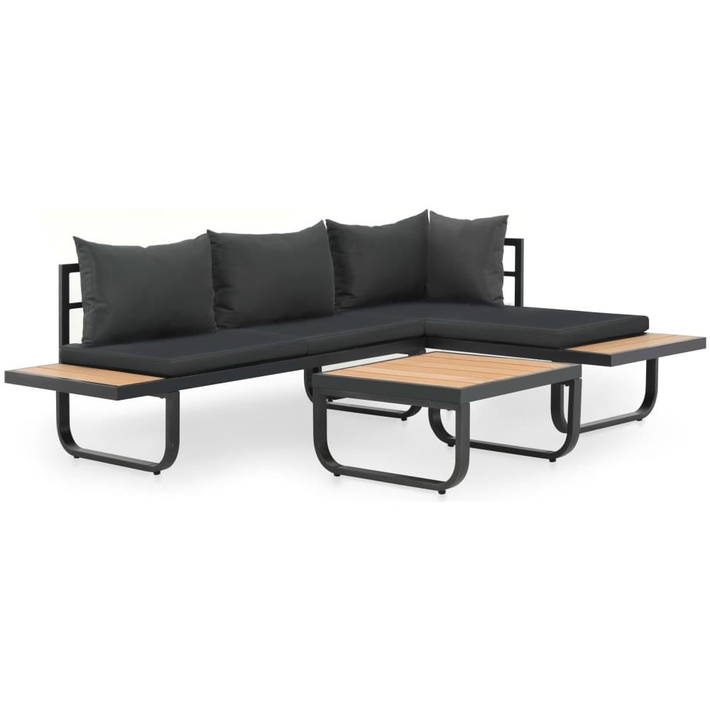 Set Divano da Giardino 2 pz ad Angolo Cuscini in Alluminio WPC - Foto 1