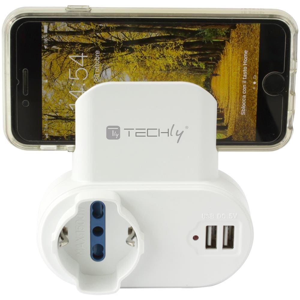 IPW-USB-1A2PC - Adattatore Presa bipasso / Schuko 2 USB 1A con porta telefono - Foto 1