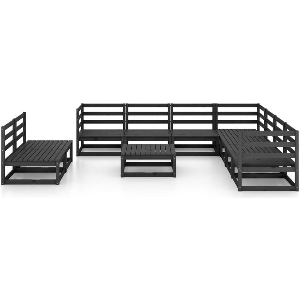 Set Divani da Giardino 10 pz Nero in Legno Massello di Pino - Foto 3