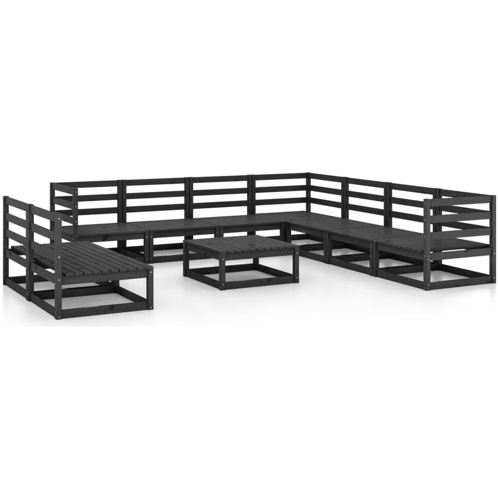 Set Divani da Giardino 10 pz Nero in Legno Massello di Pino - Foto 2