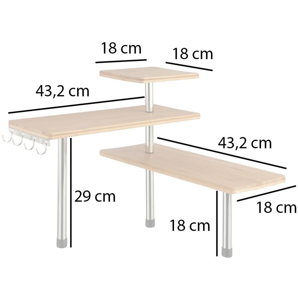 Mensola Angolare, Bambù - 3 Livelli, 4 Ganci - Foto 2
