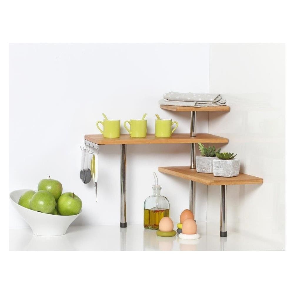 Mensola Angolare, Bambù - 3 Livelli, 4 Ganci - Foto 6