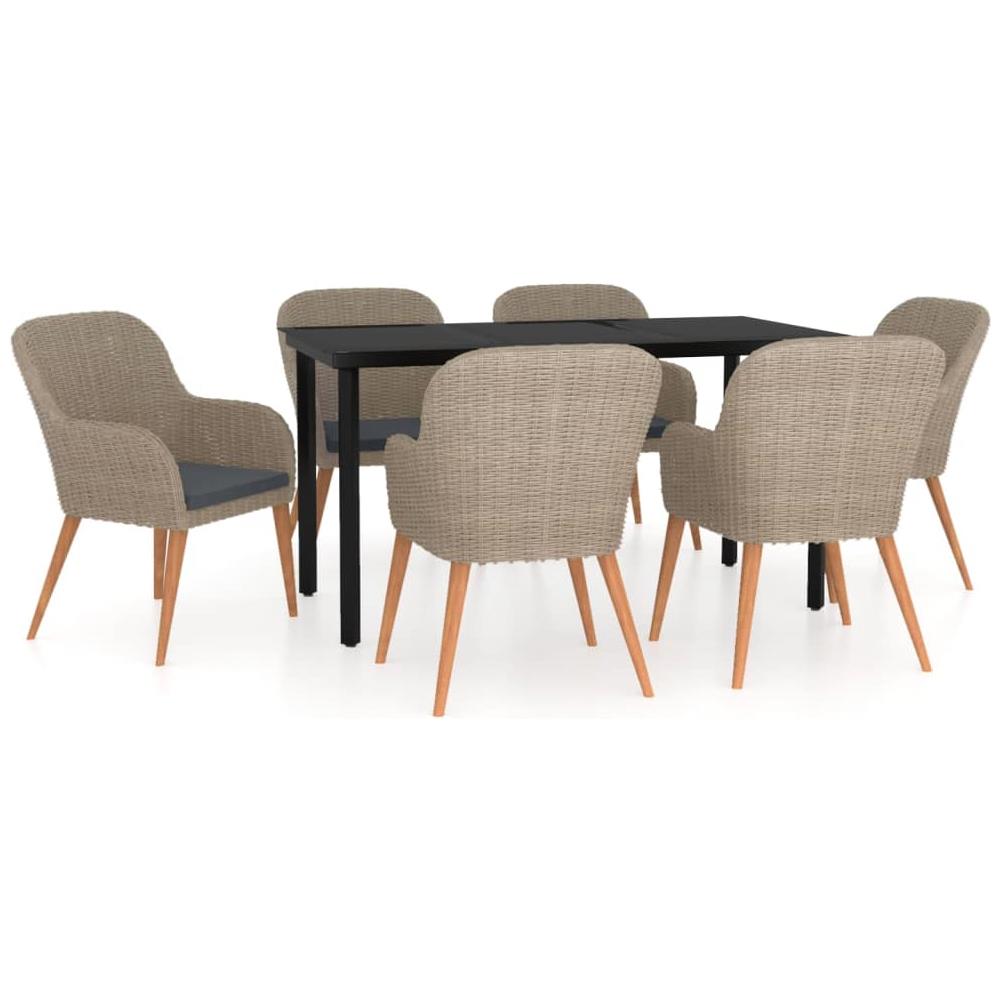 Set Da Pranzo Per Giardino 7 Pz Con Cuscini Marrone - Foto 2