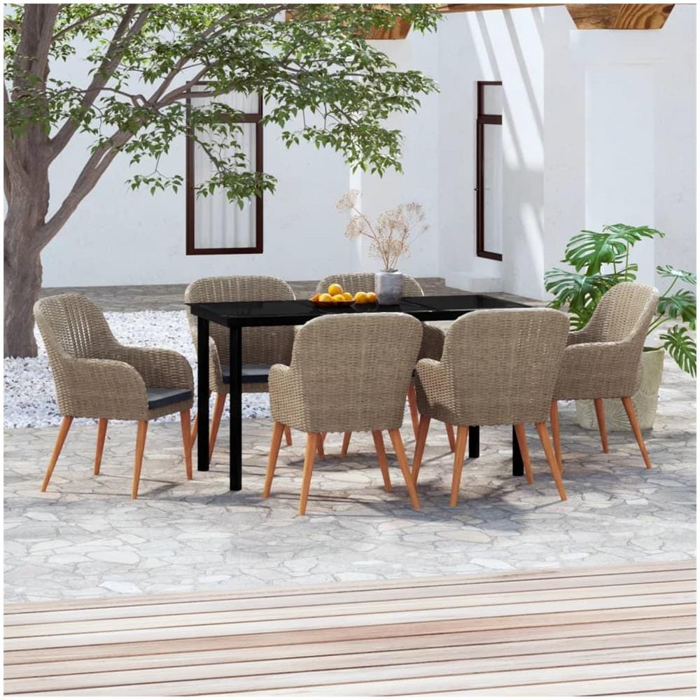 Set Da Pranzo Per Giardino 7 Pz Con Cuscini Marrone - Foto 1