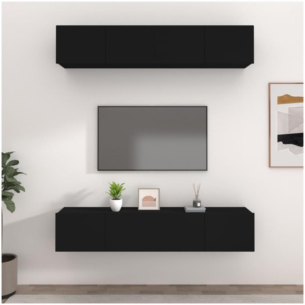 Mobili Porta Tv Neri 4 Pz 80x30x30 Cm In Legno Multistrato - Foto 1