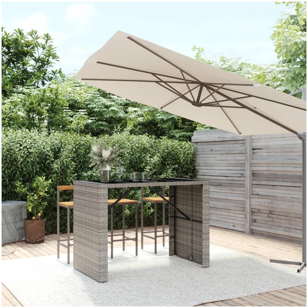 Tavolo Da Bar Con Piano In Vetro Grigio 145x80x110cm Polyrattan - Foto 1