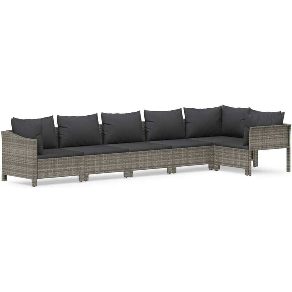 Set Divani da Giardino 6 pz con Cuscini in Polyrattan Grigio - Foto 2