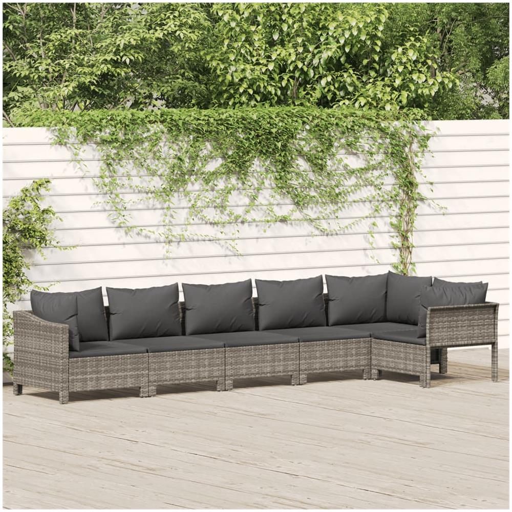 Set Divani da Giardino 6 pz con Cuscini in Polyrattan Grigio - Foto 1