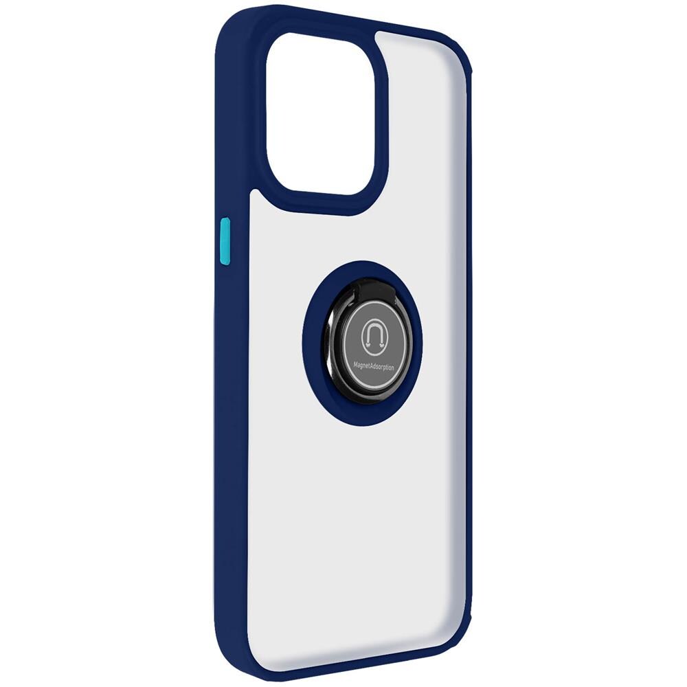 Cover Per Iphone 15 Pro Max Anello Metallico Supporto Serie Ringrip Bordo Blu - Foto 5