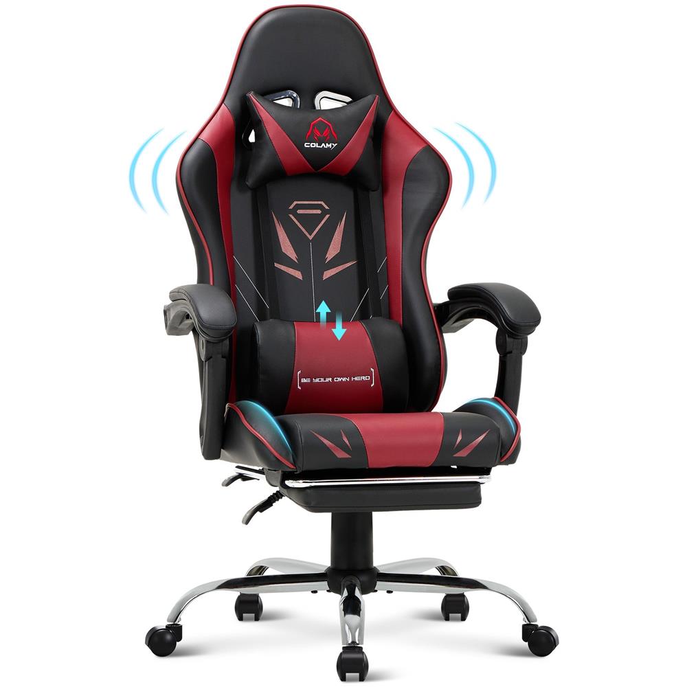 Sedia Da Gaming Sedia Da Computer Ergonomica Con Poggiapiedi, Supporto Lombare, Poggiatesta, Rotazione A 360° E Schienale Alto, Rossa - Foto 1