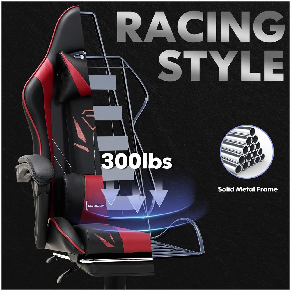 Sedia Da Gaming Sedia Da Computer Ergonomica Con Poggiapiedi, Supporto Lombare, Poggiatesta, Rotazione A 360° E Schienale Alto, Rossa - Foto 2