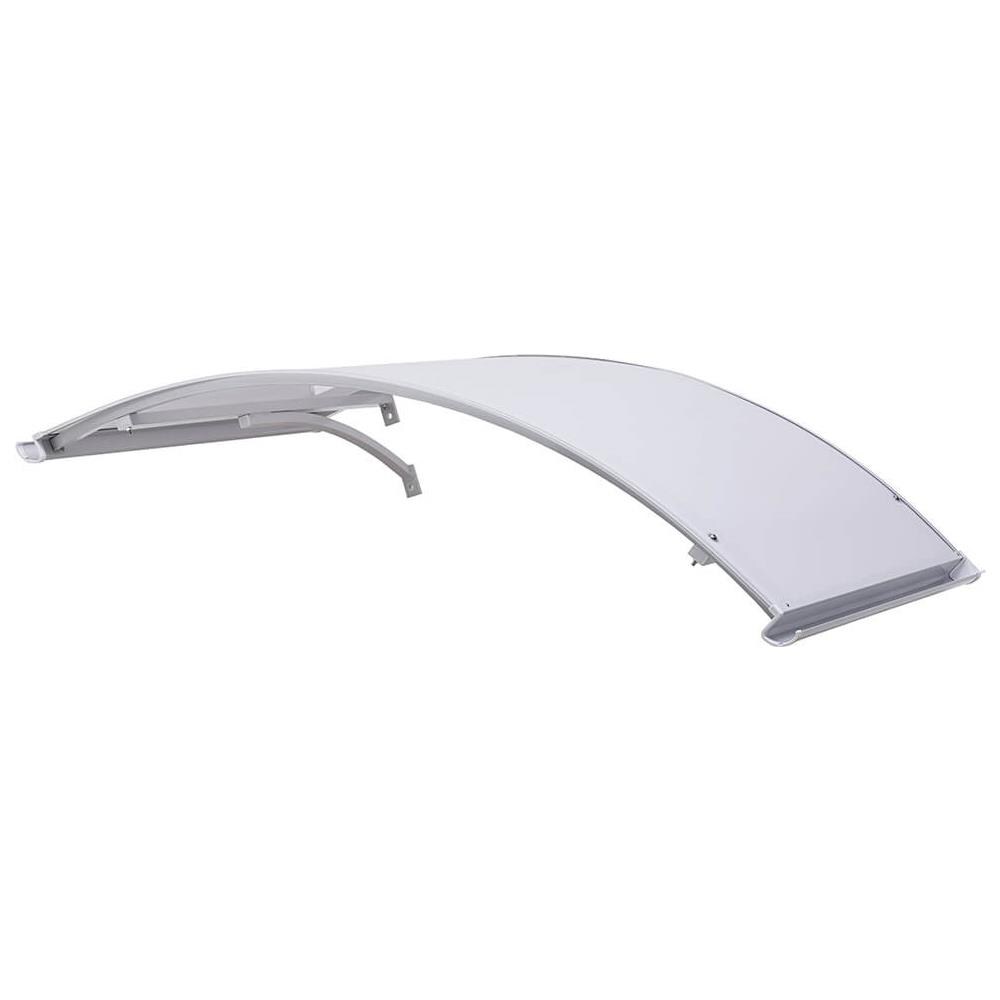 Pensilina Alluminio Arco 90x140 Supporto Grigio e copertura in Policarbonato compatto satinato opalino - Con Sgocciolatoio - Foto 2